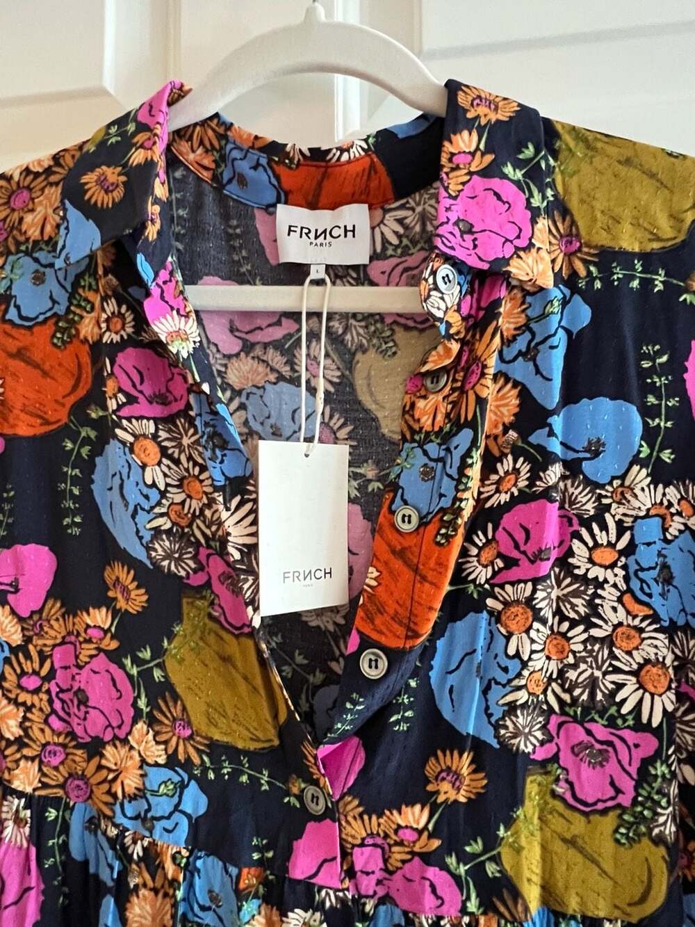 FRNCH Paris Floral Tiered Button Down Mini Dress